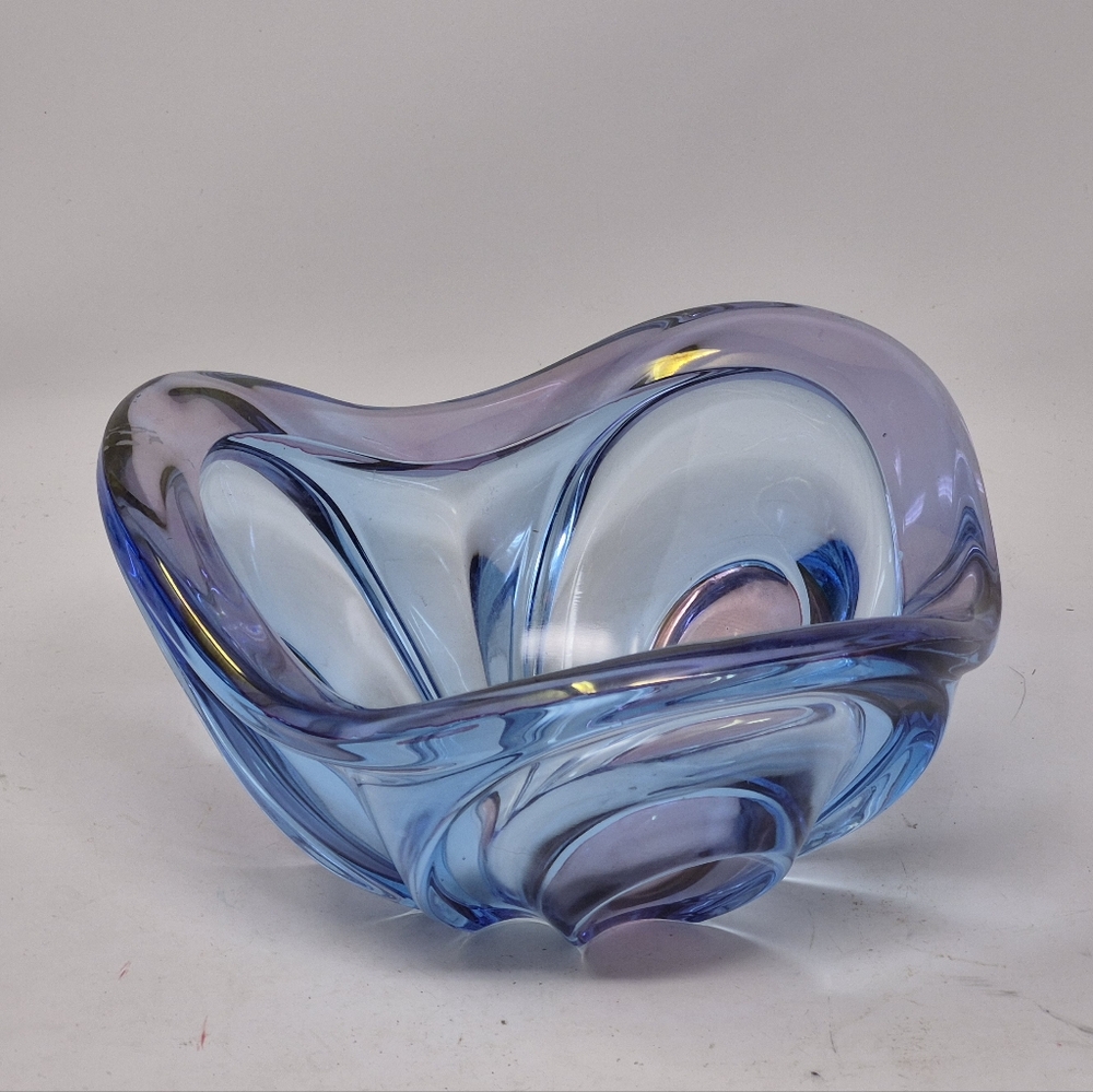 Blue And Purple Vintage Art Glass Dish